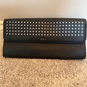 Ralph Lauren Black Leather Clutch with White Accents
